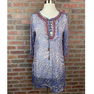 Faith Animal Print Beaded Sheer Tunic, Sz M